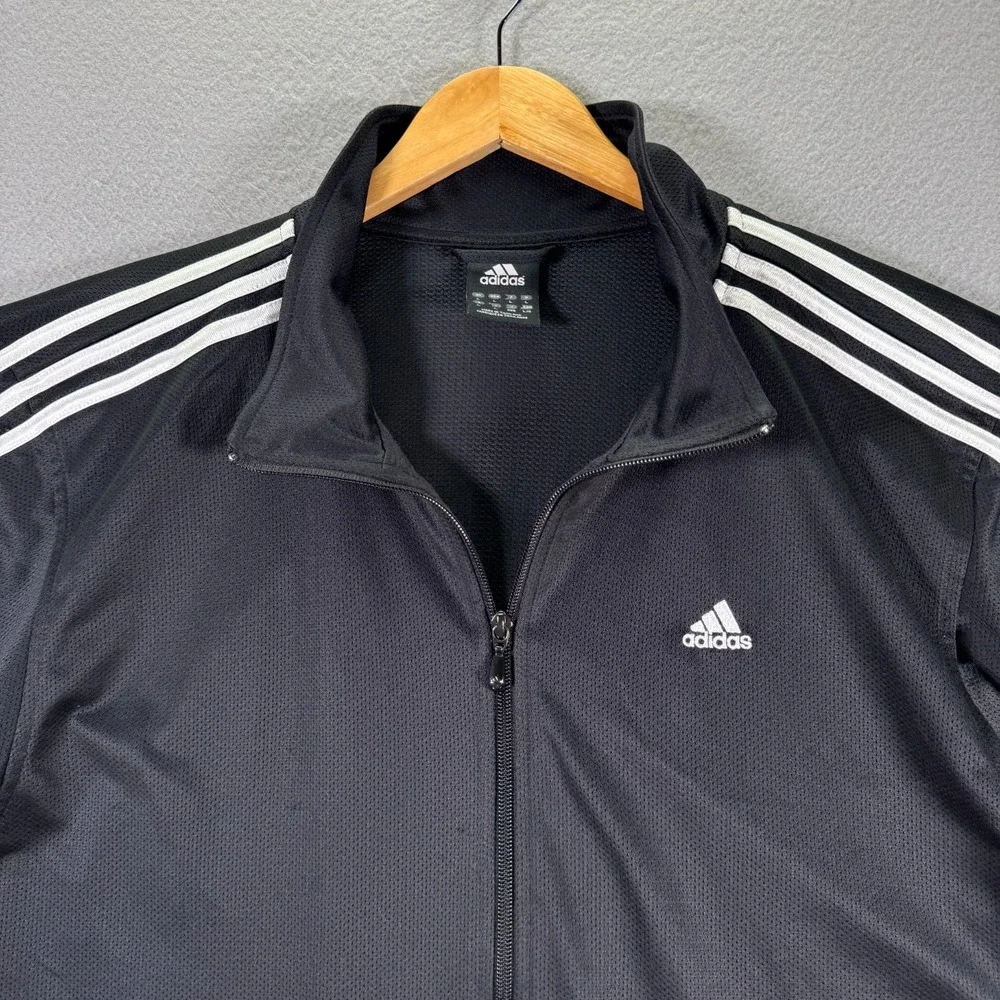 Vintage Adidas Climalite‎ Track Jacket Mens Large Black Stripes Embroidered Mesh